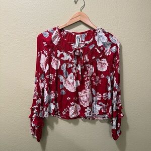 Women’s XS American Rag Cie Red Pink Gray Floral Long Sleeve Blouse
